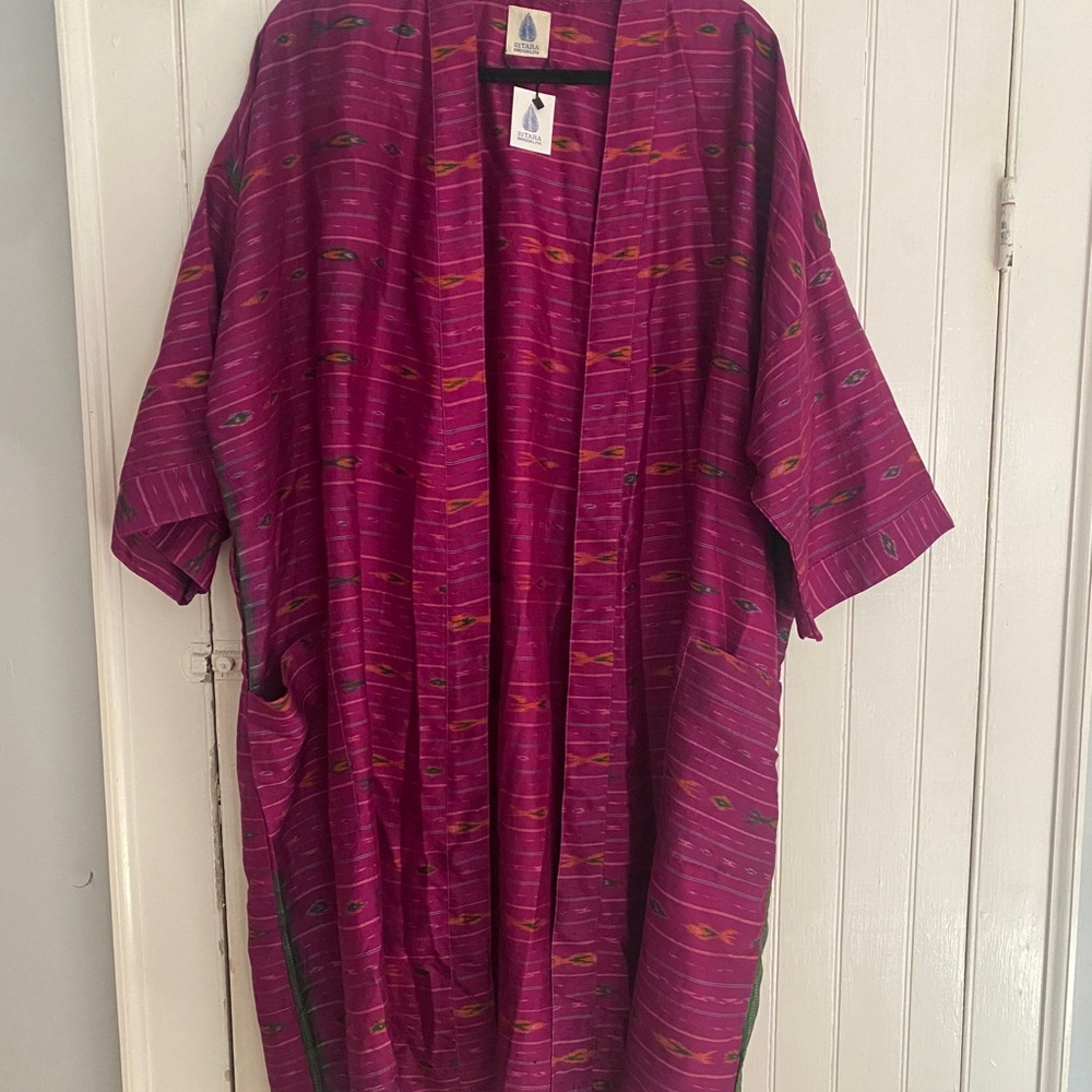Elegant Magenta Recycled Sari Robe (Short) in Silk, One Size by 21Tara Brooklyn